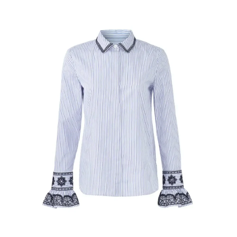 TORY BURCH Ladies Detailed Sleeve Striped Paige Button-down Shirt